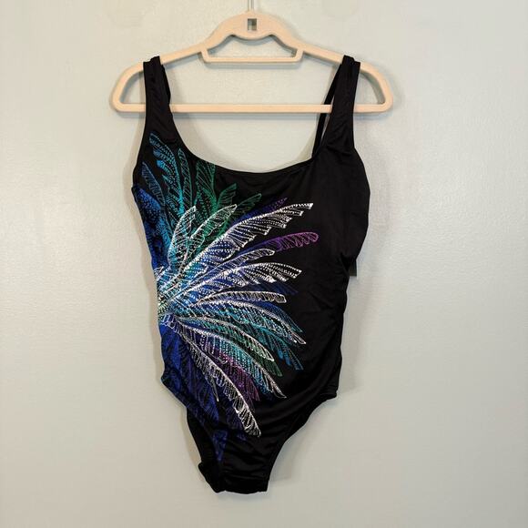 Swim Solutions Women's Black Firework Pull On One-Piece Swimsuit Size 14 NWT - Picture 2 of 11